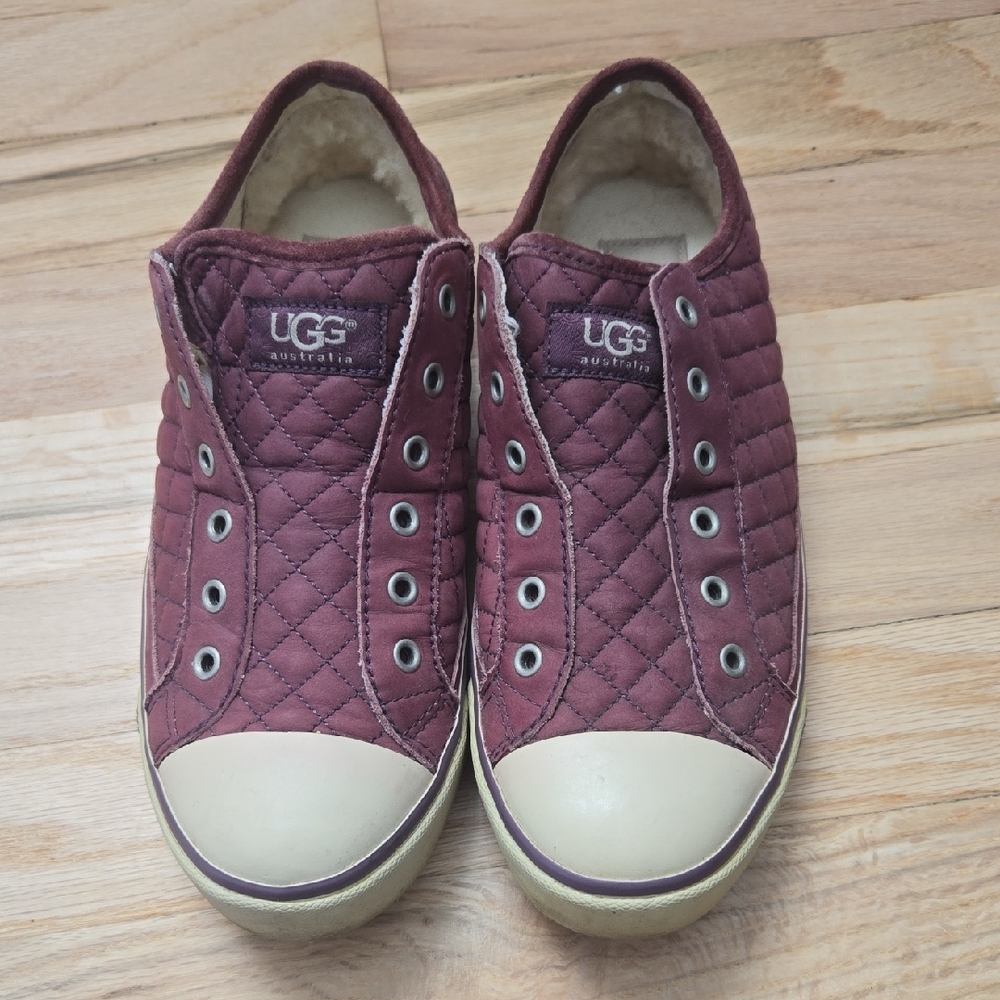 UGG Quilted Slip-On Sneakers in Burgundy and Cream